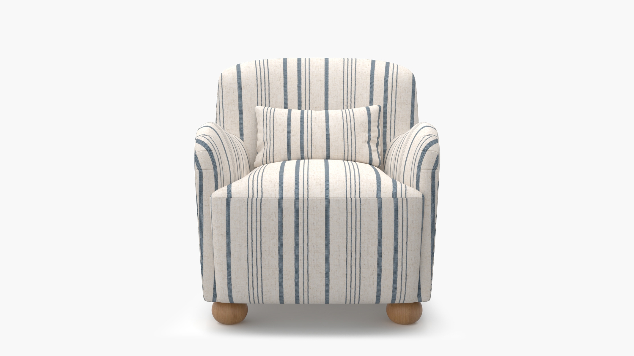 Club Chair, Blue Market Stripe, Natural Bun Foot - Image 0