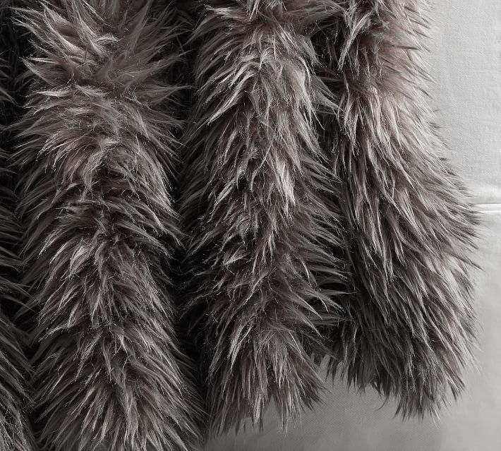 Faux Real Fur Throw, Nickel - Image 1