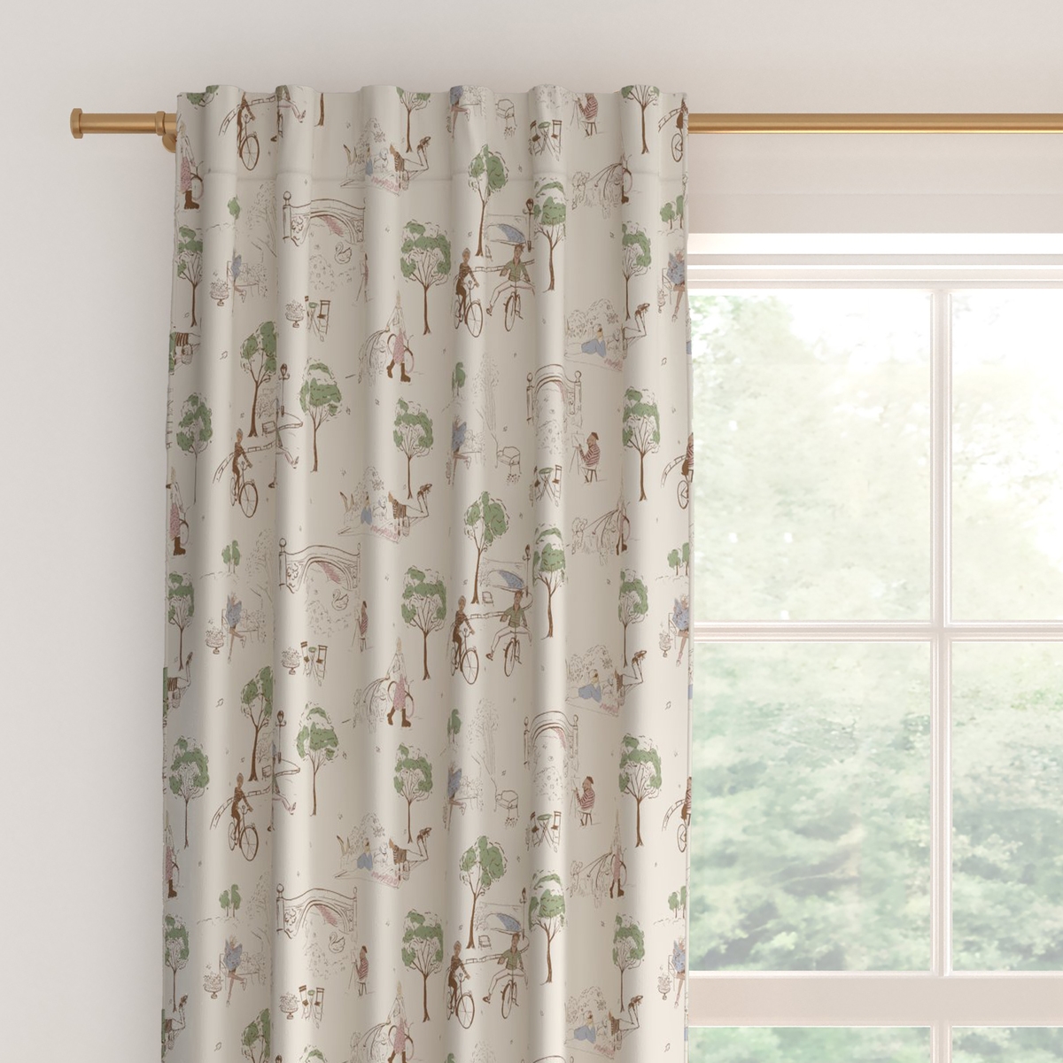 Printed Linen Curtain, Multi Central Park Toile, 50" x 108", Blackout - Image 1