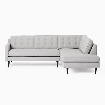 Drake Midcentury 2-Seat Left Arm 2-Piece Terminal Chaise Sectional, Performance Washed Canvas, Stone White, Pecan - Image 3