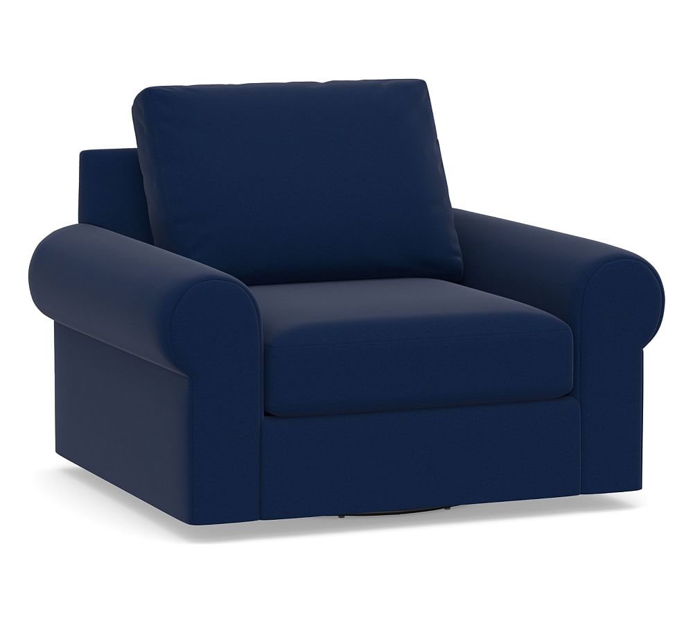 Big Sur Roll Arm Upholstered Swivel Armchair, Down Blend Wrapped Cushions, Performance Everydayvelvet(TM) Navy - Image 0
