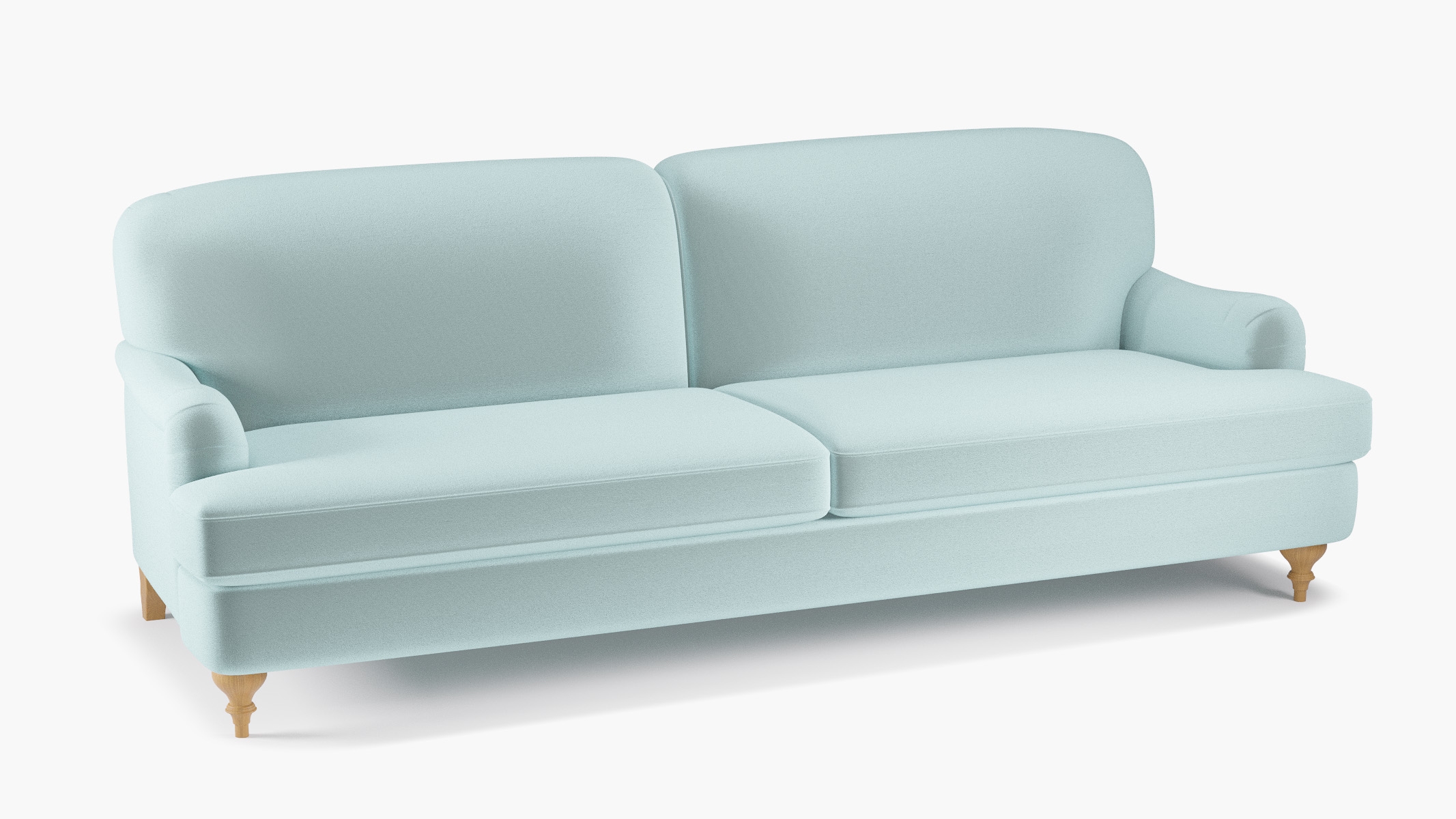 English Roll Arm Sofa, Spa Performance Plush Velvet, Natural Turned Wood Leg - Image 1