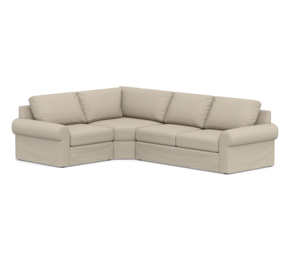 Big Sur Roll Arm Slipcovered Right Arm 3-Piece Wedge Sectional, Down Blend Wrapped Cushions, Brushed Crossweave Natural - Image 0