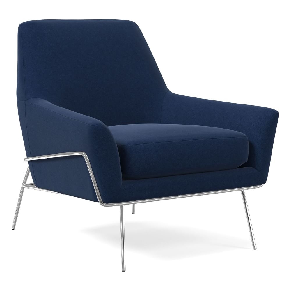 Lucas Wire Base Chair, Performance Velvet, Ink Blue - Image 0