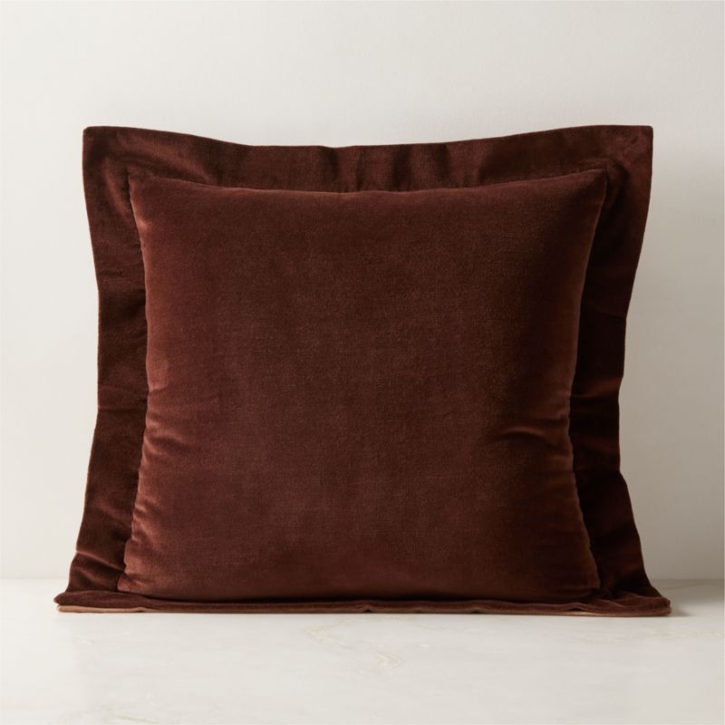 Evie Tawny Brown Velvet Throw Pillow with Feather-Down Insert 20"x20" - Image 4