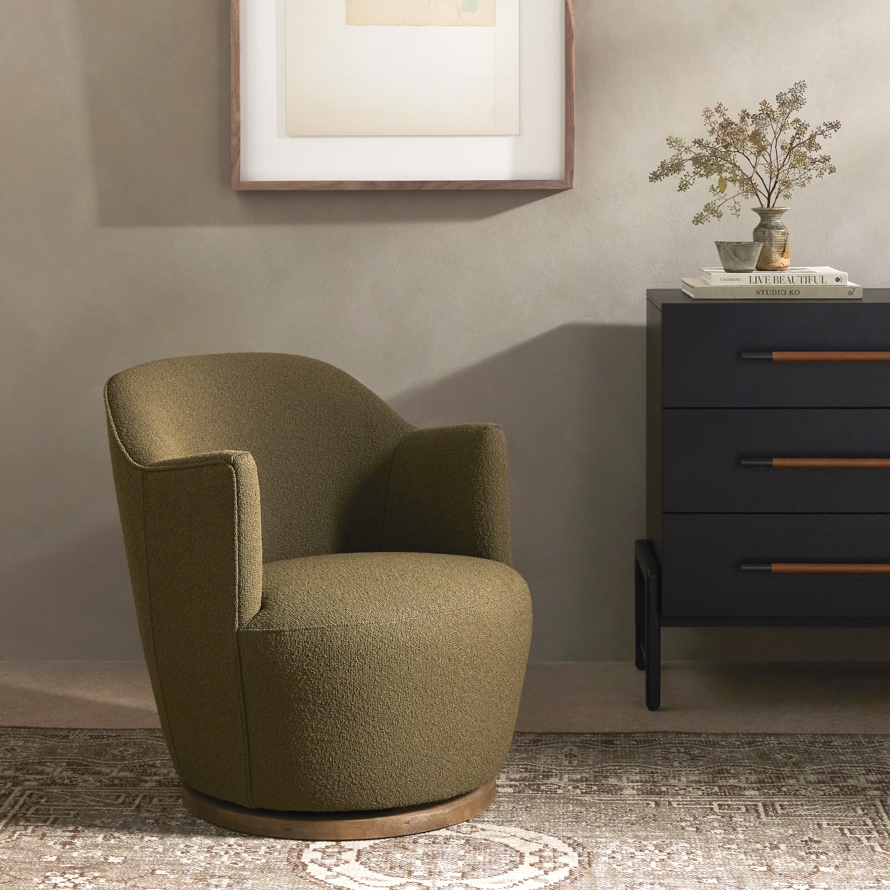 Aurora Swivel Chair - FIQA Boucle Olive - Image 12