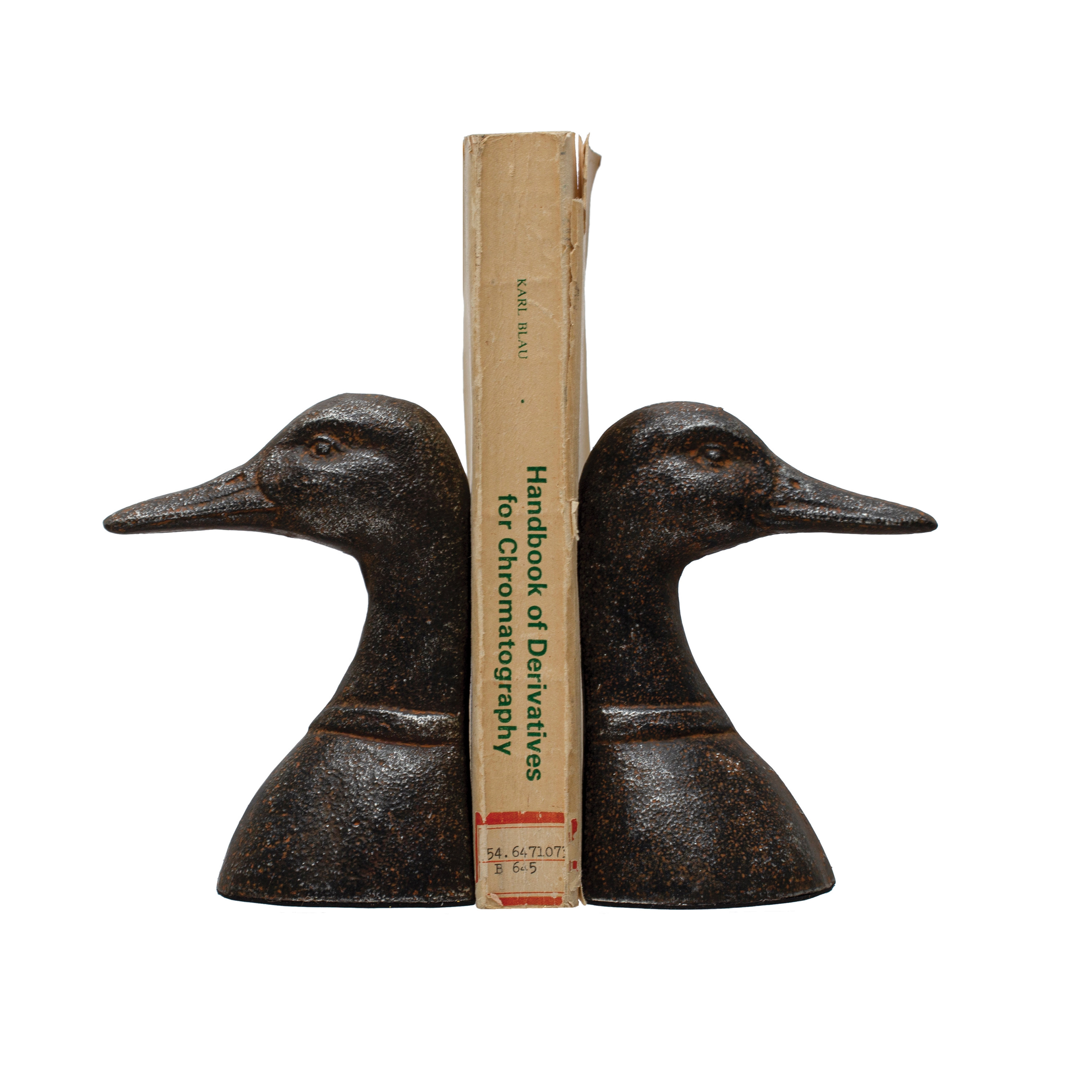 Decorative Distressed Cast Metal Duck Head Bookends, Black - Image 0
