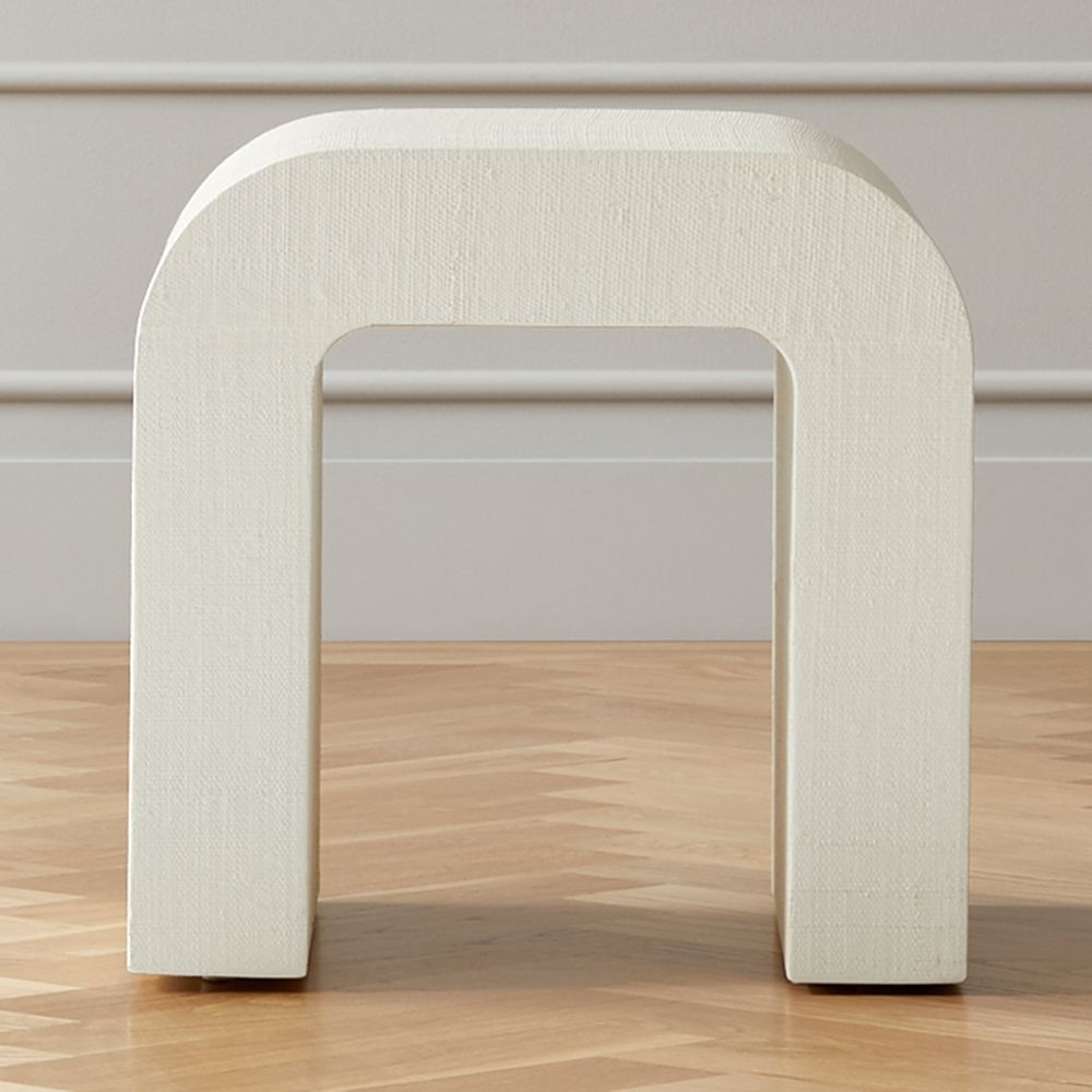 Horseshoe Lacquered Linen Side Table, Ivory - Image 1