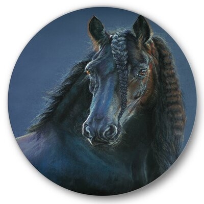 Frisian Horse Portrait - Farmhouse Metal Circle Wall Art - Image 0