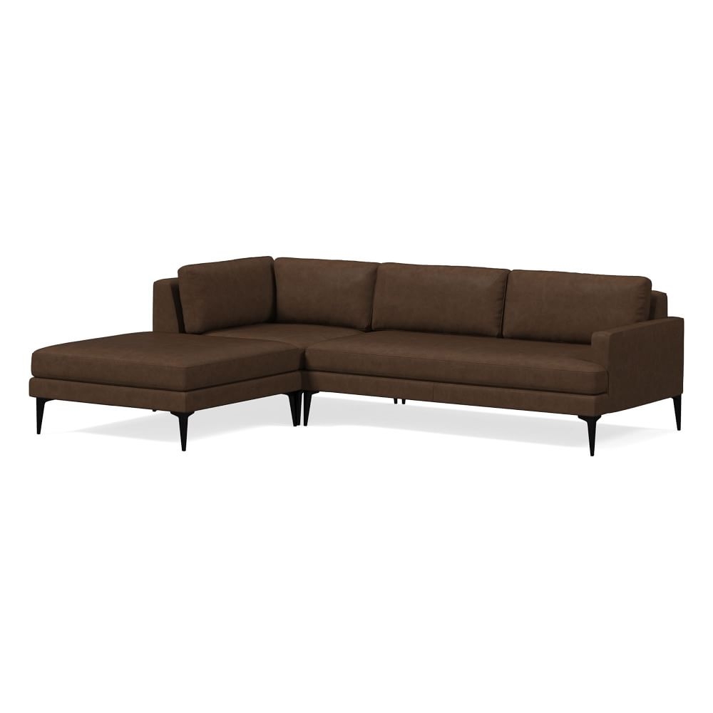 Andes 105" Left Multi Seat 3-Piece Ottoman Sectional, Standard Depth, Vegan Leather, Molasses, Dark Pewter - Image 0