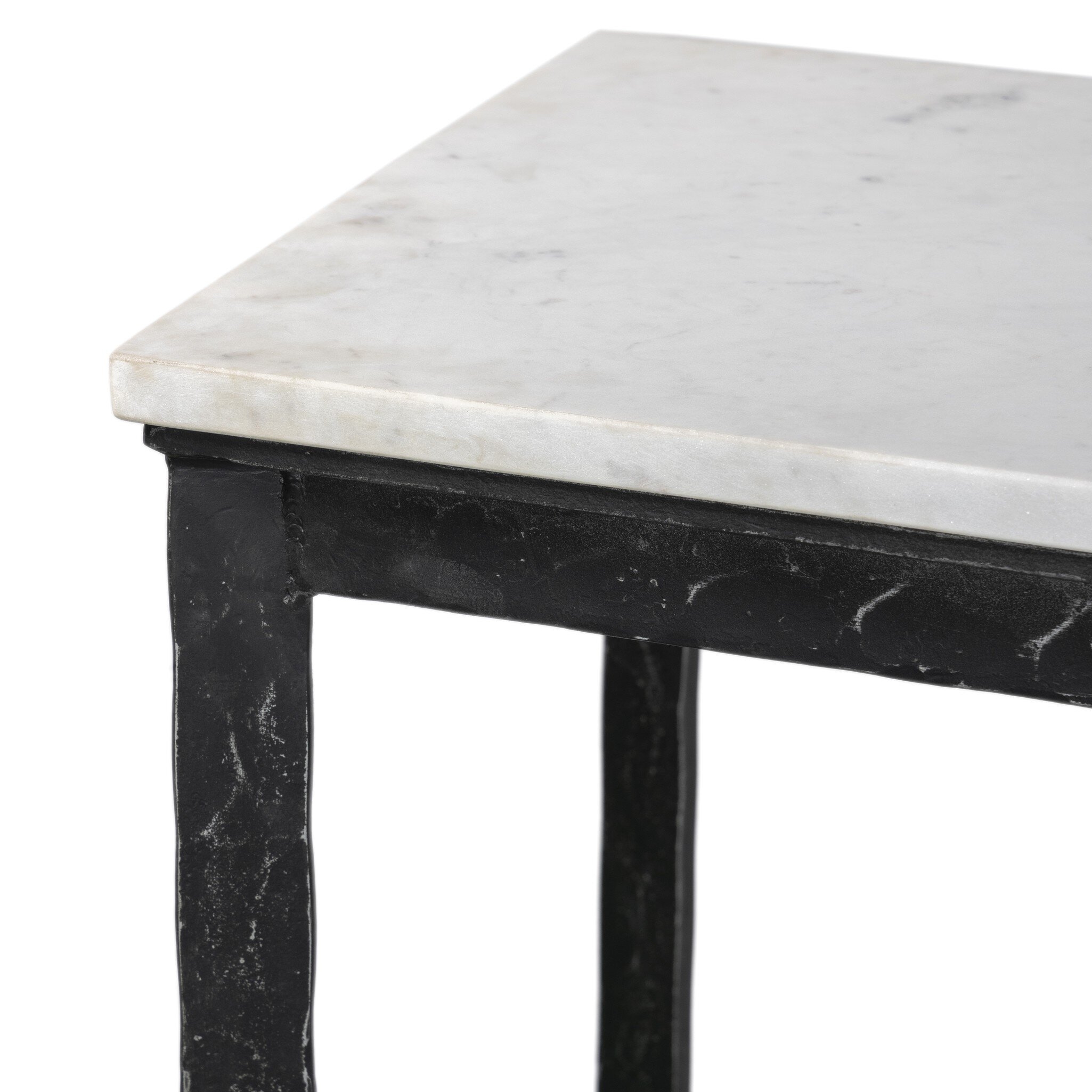 Hammered Iron Console Table - White Marble - Image 7