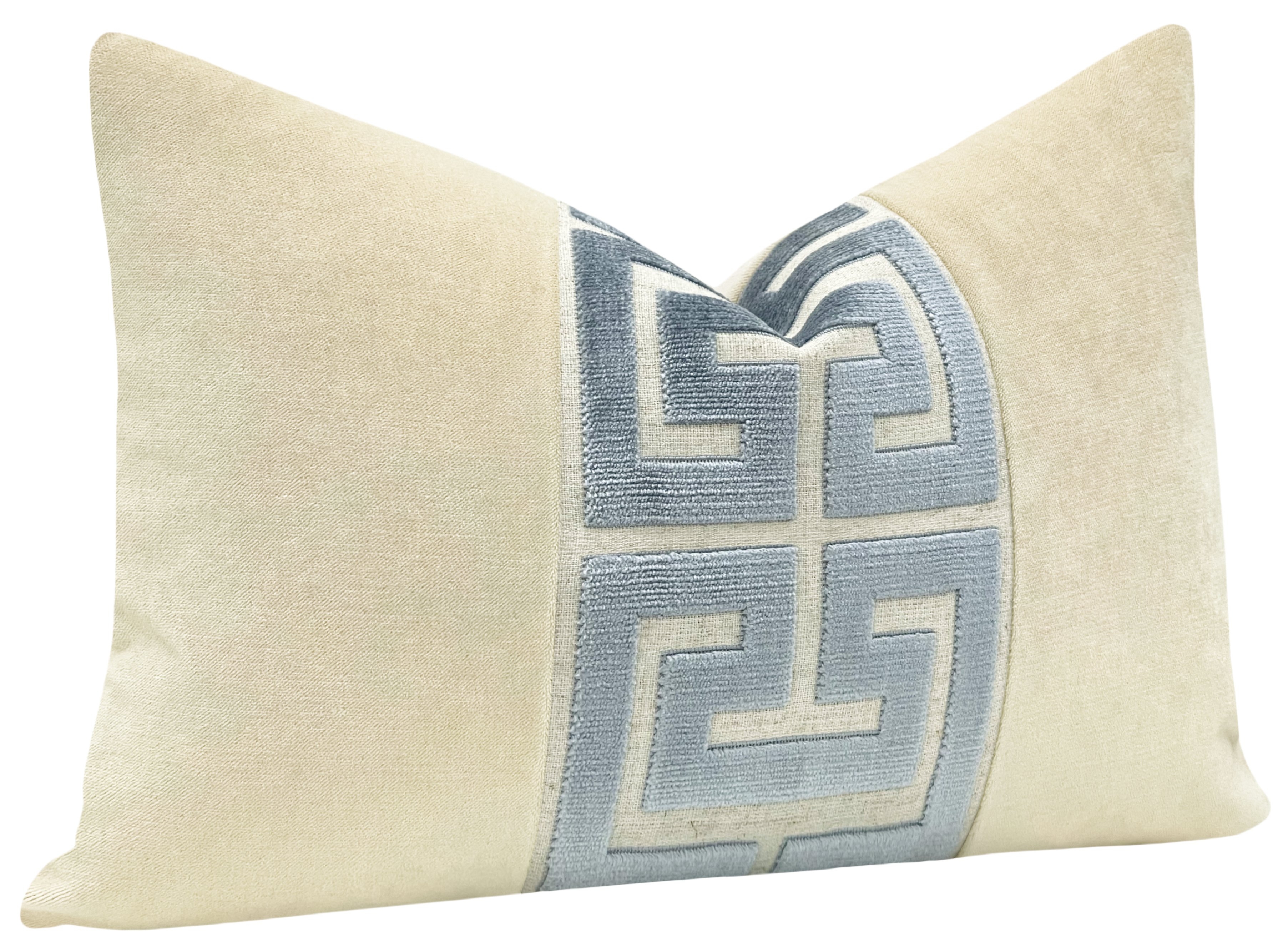 THE LITTLE LUMBAR :: SOCIETY VELVET // CASHMERE + DELFT GREEK TRIM - LITTLE LUMBAR 12" X 18" - Image 2