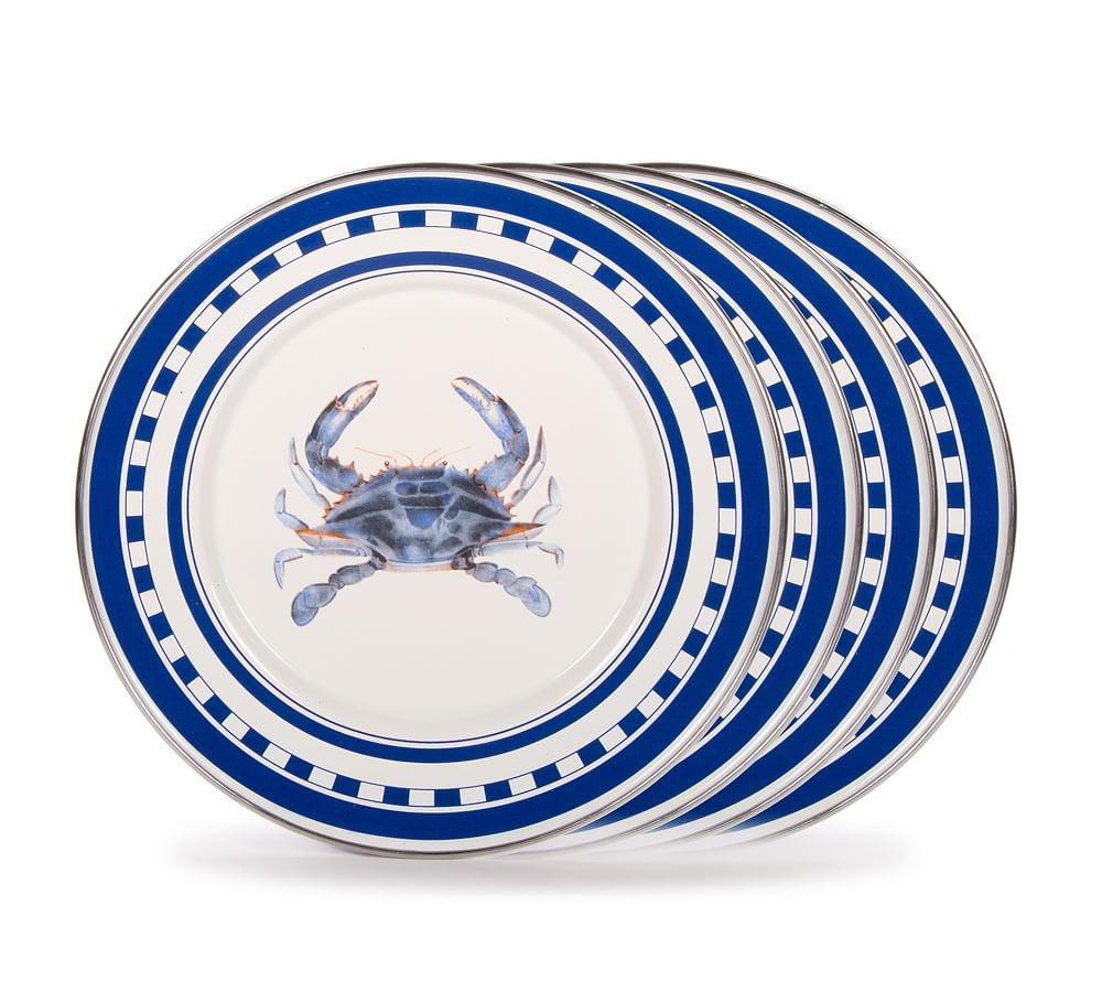 Golden Rabbit Blue Crab Enamel Salad Plates, Set of 4 - Image 0