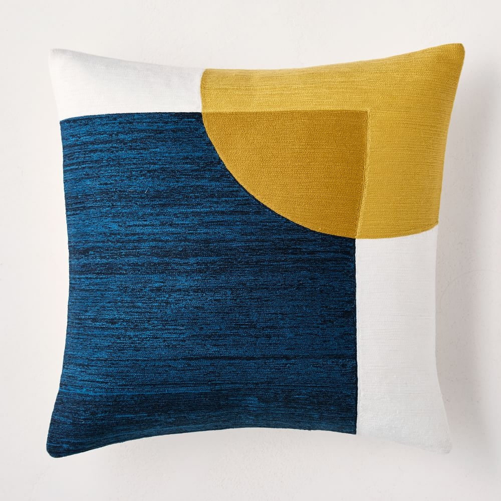 Crewel Overlapping Shapes Pillow Cover, 18"x18", Midnight - Image 0