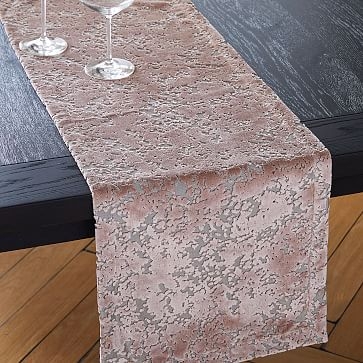Allover Textured Jacquard Vevet Table Runner, Dusty Blush - Image 0
