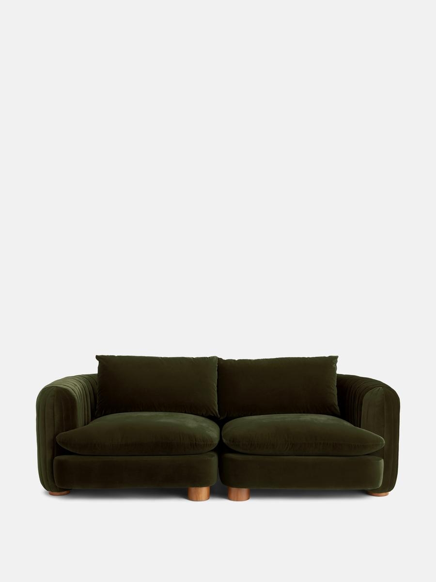 Vivienne Sectional Sofa, Three Seater, Velvet Olive, US - Image 0