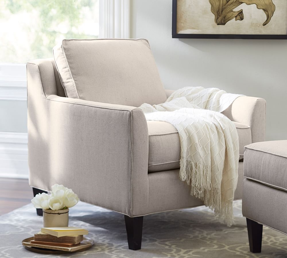 Beverly Upholstered Armchair, Performance Twill Warm White - Image 1