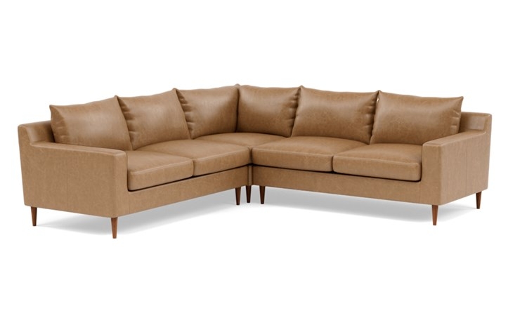 Sloan Leather Corner Sectional with Brown Palomino Leather, double down cushions, and Oiled Walnut legs - Image 1
