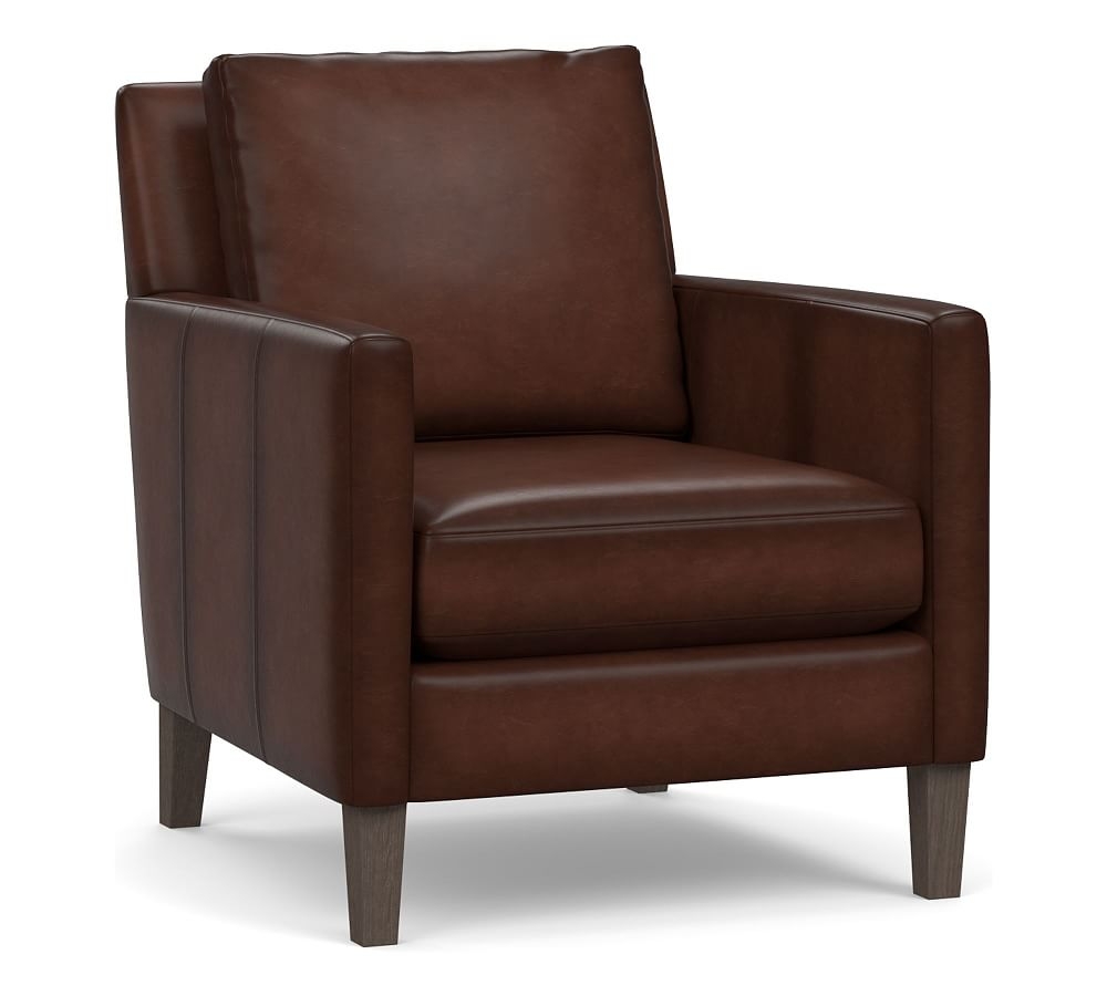 Felix Leather Armchair, Polyester Wrapped Cushions, Burnished Walnut - Image 0