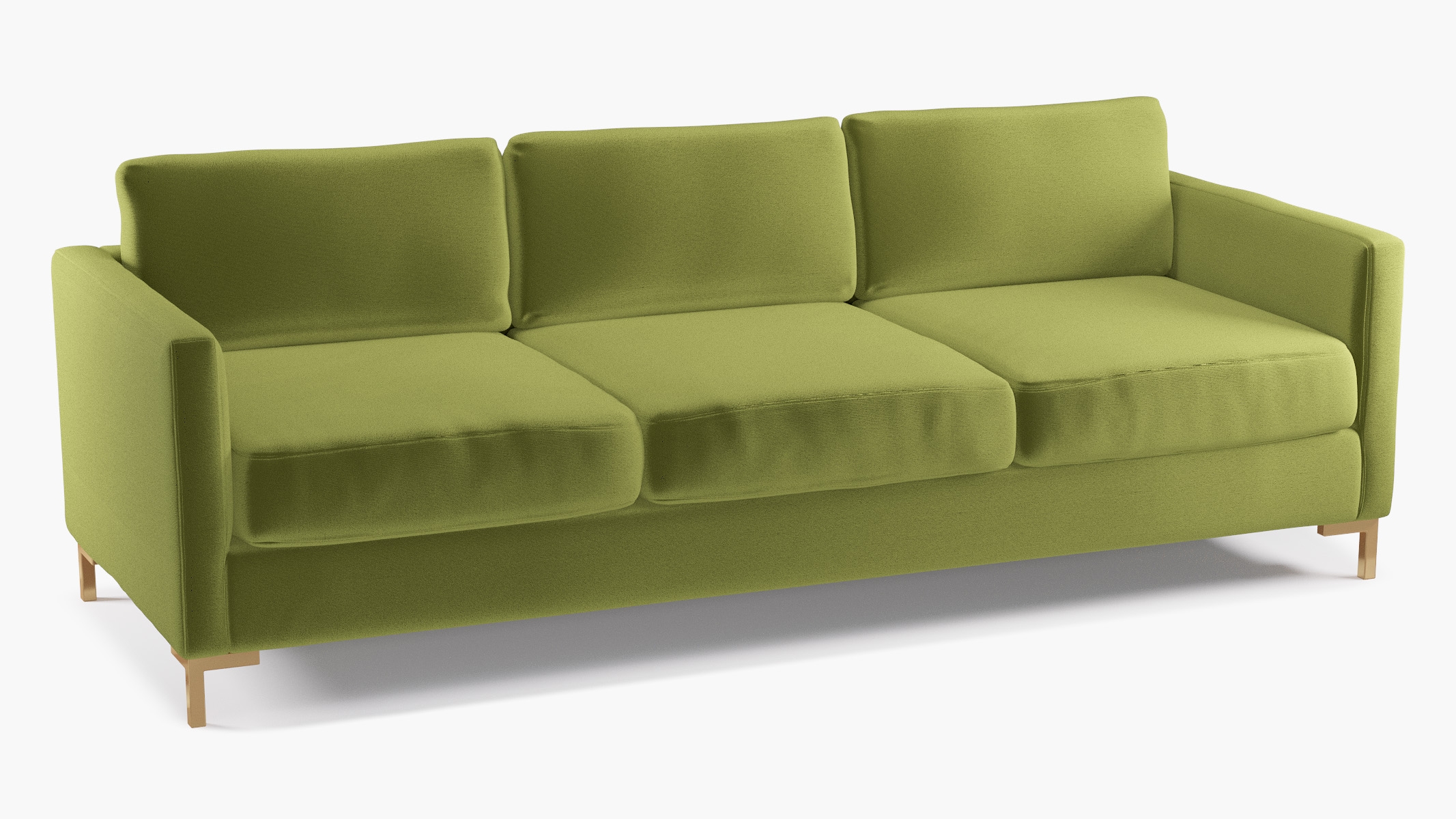 Modern Sofa, Sage Performance Velvet, Brass L Leg - Image 1