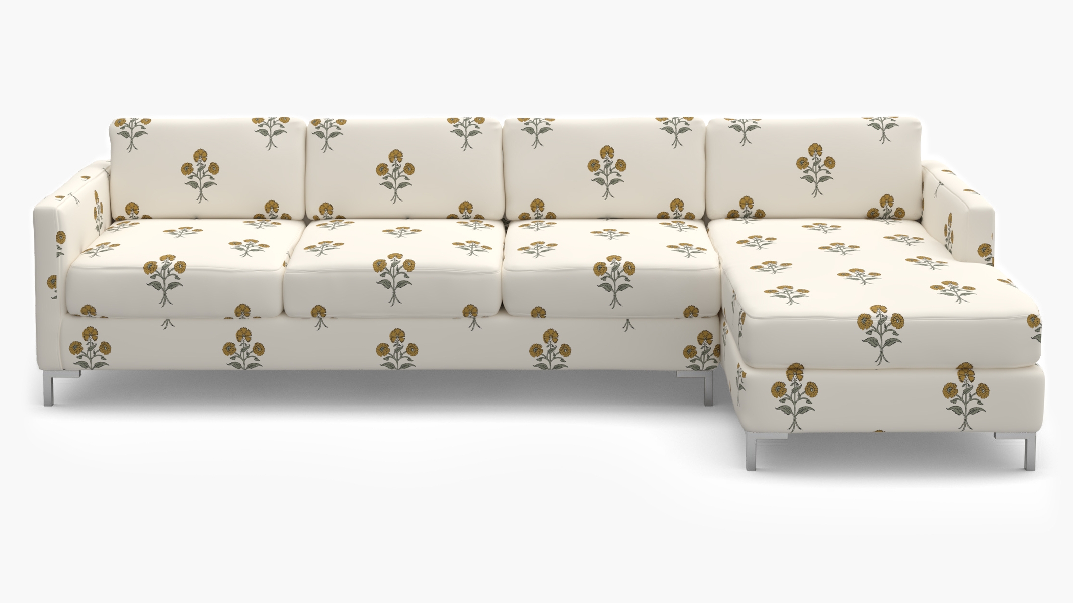 Modern Sectional, Right Facing, Marigold Delphine, Chrome L Leg - Image 0