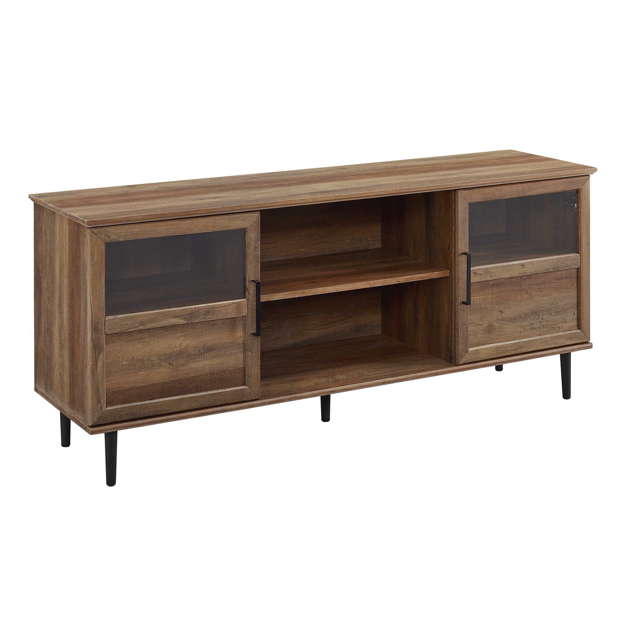 Owen 58" Glass and Wood Split Panel Door TV Console - Rustic Oak - Image 1