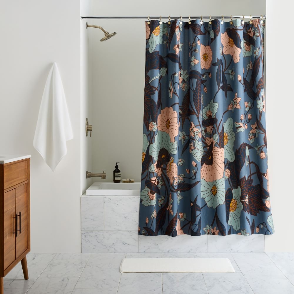 Poppy Floral Shower Curtain, Blue Mist, 72"x74" - Image 0