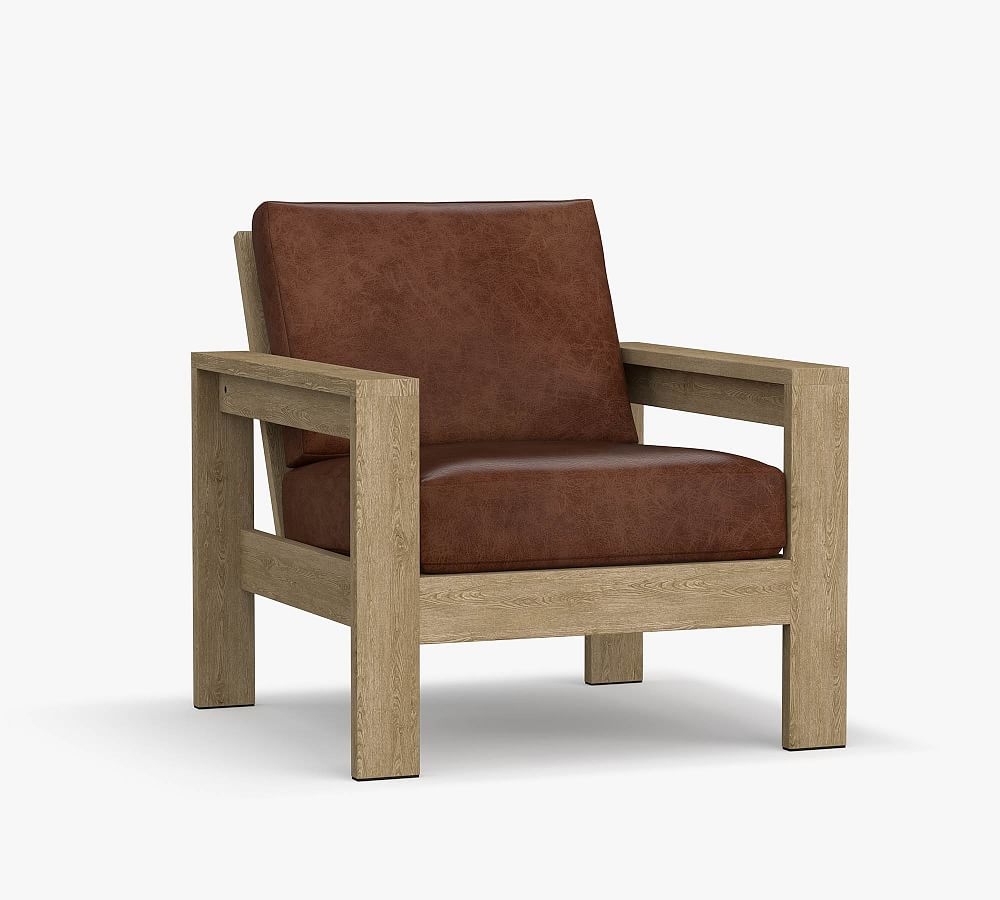 Malibu Leather Armchair, Polyester Wrapped Cushions, Nubuck Fawn - Image 0