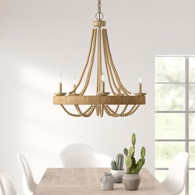 Aanya 5 - Light Candle Style Wagon Wheel Chandelier with Beaded Accents - Image 0