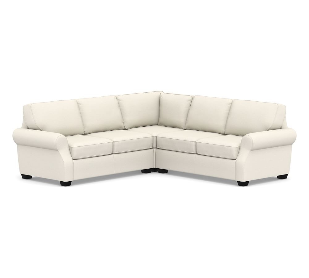 SoMa Fremont Roll Arm Upholstered 3-Piece L-Shaped Corner Sectional, Polyester Wrapped Cushions, Performance Heathered Tweed Ivory - Image 0