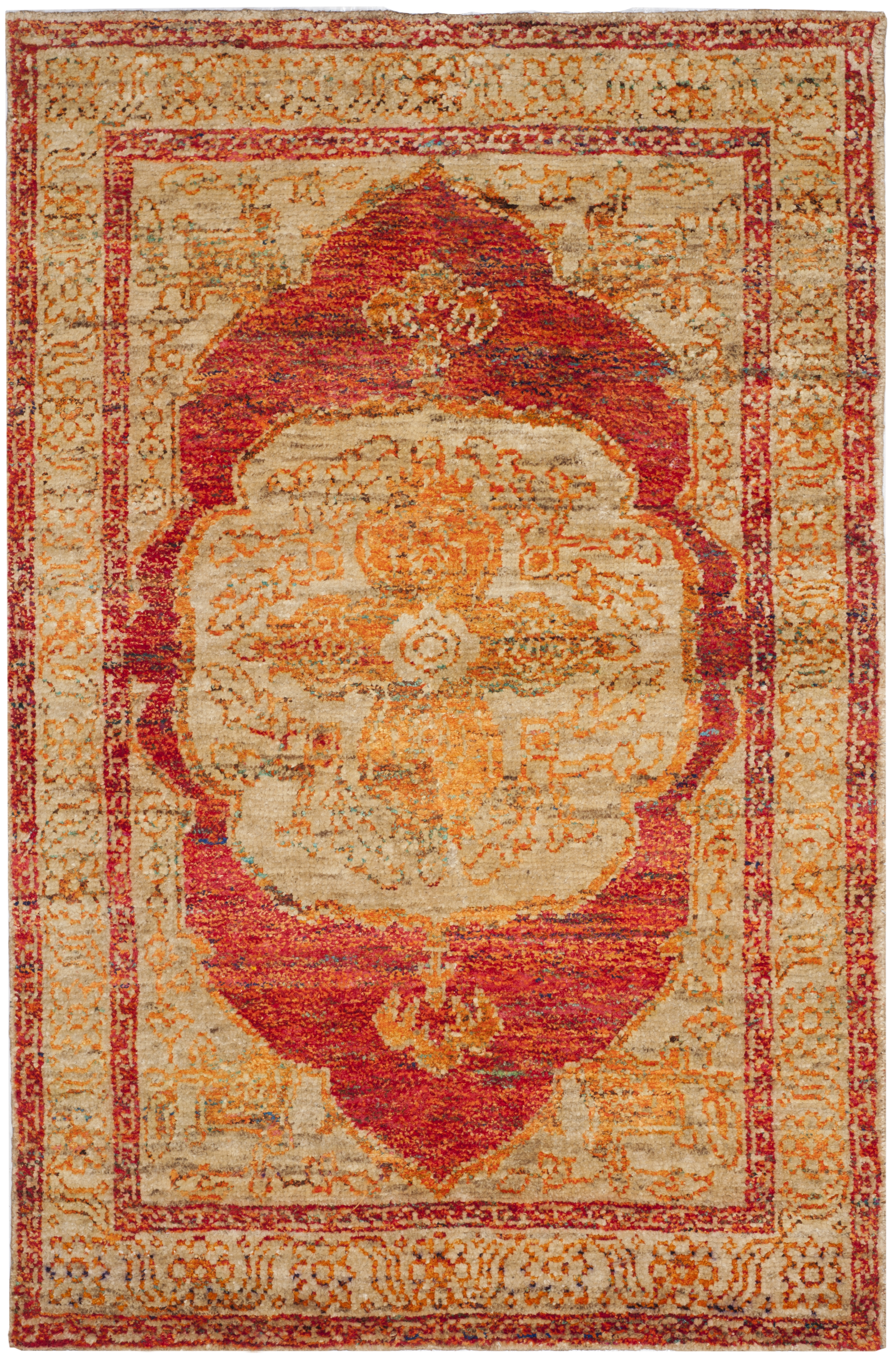 Arlo Home Hand Knotted Area Rug, TGR603A, Red Orange/Beige,  5' X 8' - Image 0