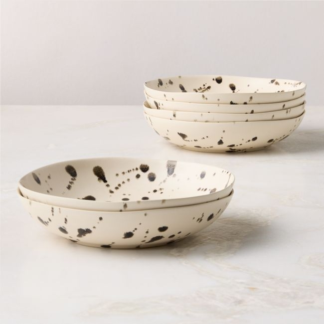 Harper Black and White Splatter Pasta Bowls Set of 6 - Image 0
