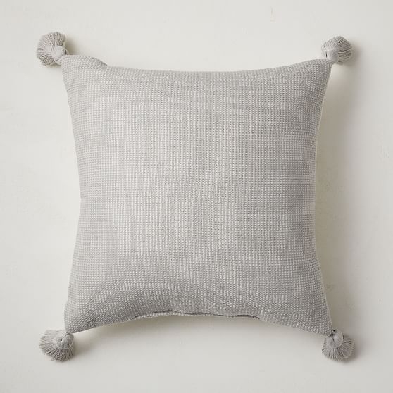 Outdoor Textured Solid Tassel Pillow, 20"x20", Frost Gray - Image 0