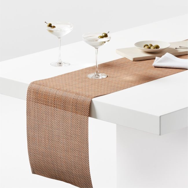 Chilewich ® 72" Teak Basketweave Table Runner - Image 0