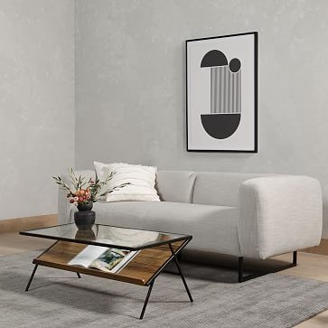 Plush Arm Sofa, Basket Slub, Feather Gray, Matte Black - Image 1