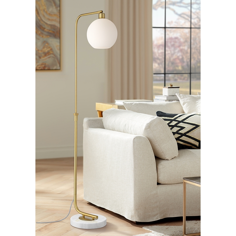 Possini Euro Casaba Adjustable Height Marble Base Chairside Arc Floor Lamp - Image 0