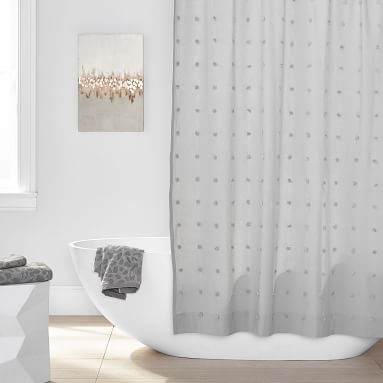 Tufted Pom Shower Curtain &amp; Liner Set, Ivory, One Size - Image 1
