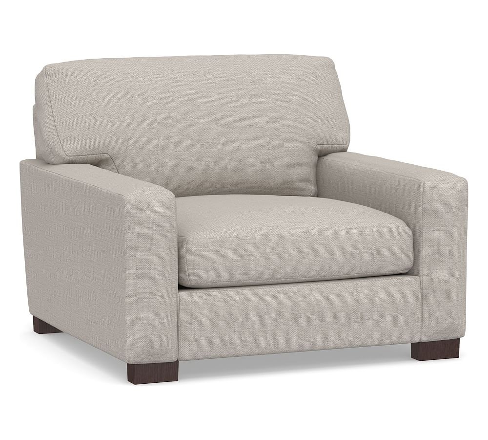 Turner Square Arm Upholstered Grand Armchair 42.5", Down Blend Wrapped Cushions, Chunky Basketweave Stone - Image 0