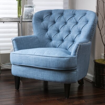 Parmelee 33" Wide Tufted Linen Club Chair, Blue - Image 1