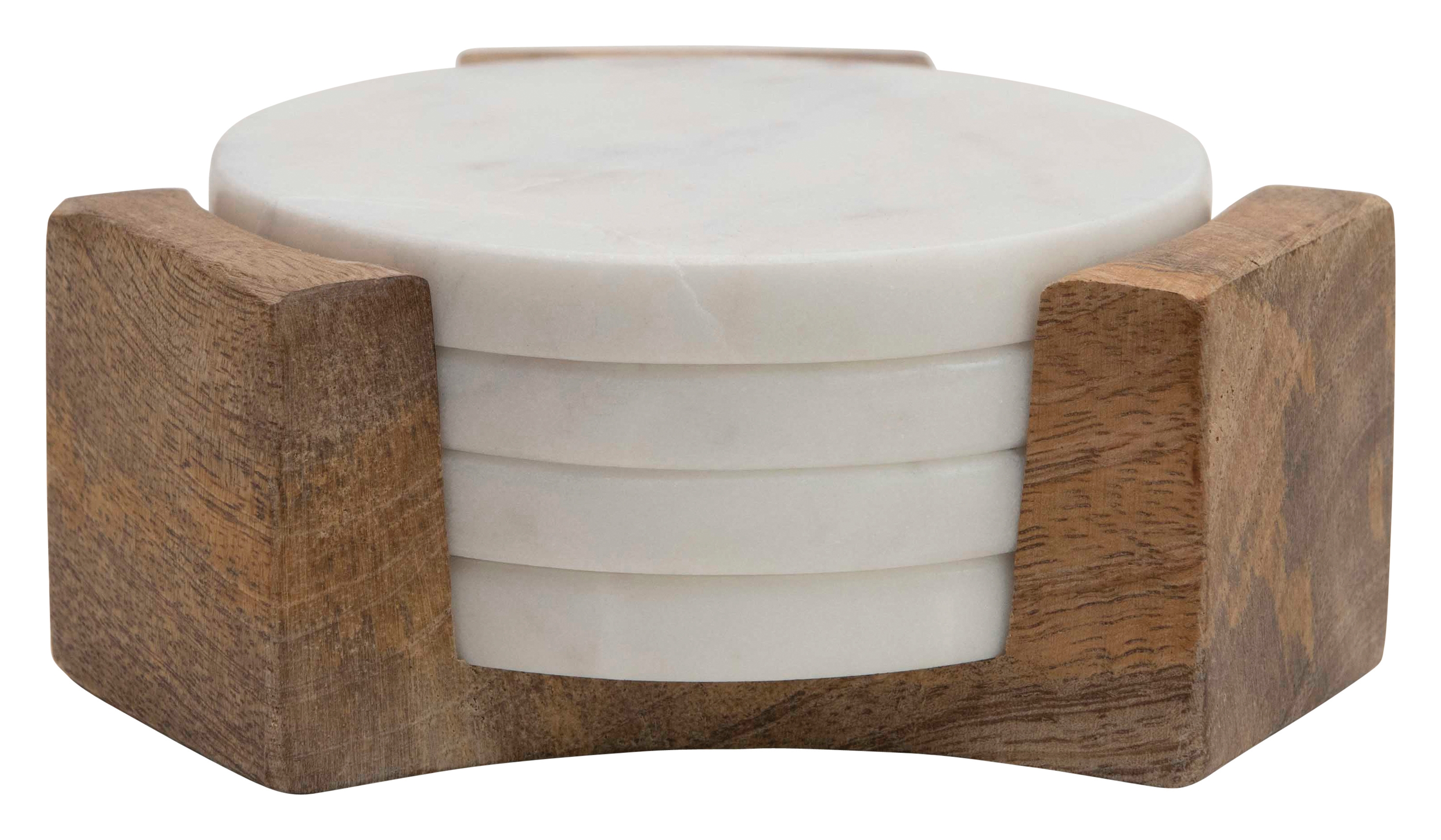 Round Marble Coasters with Mango Wood Holder (Set of 5 Pieces) - Image 0
