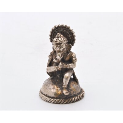 Small Ganesh Figurine. Hand Crafted On Brass With Silver Patina & 1 Inch Tall - Image 0