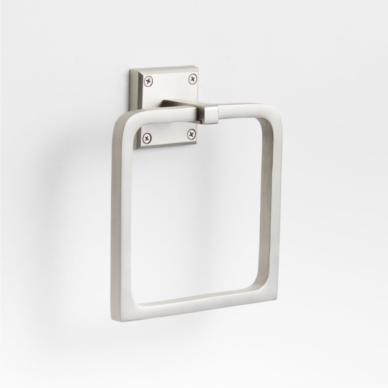 Square Edge Brushed Nickel Bathroom Hand Towel Ring - Image 1