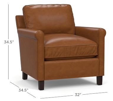 Tyler Roll Arm Leather Armchair without Nailheads, Down Blend Wrapped Cushions, Churchfield Camel - Image 1