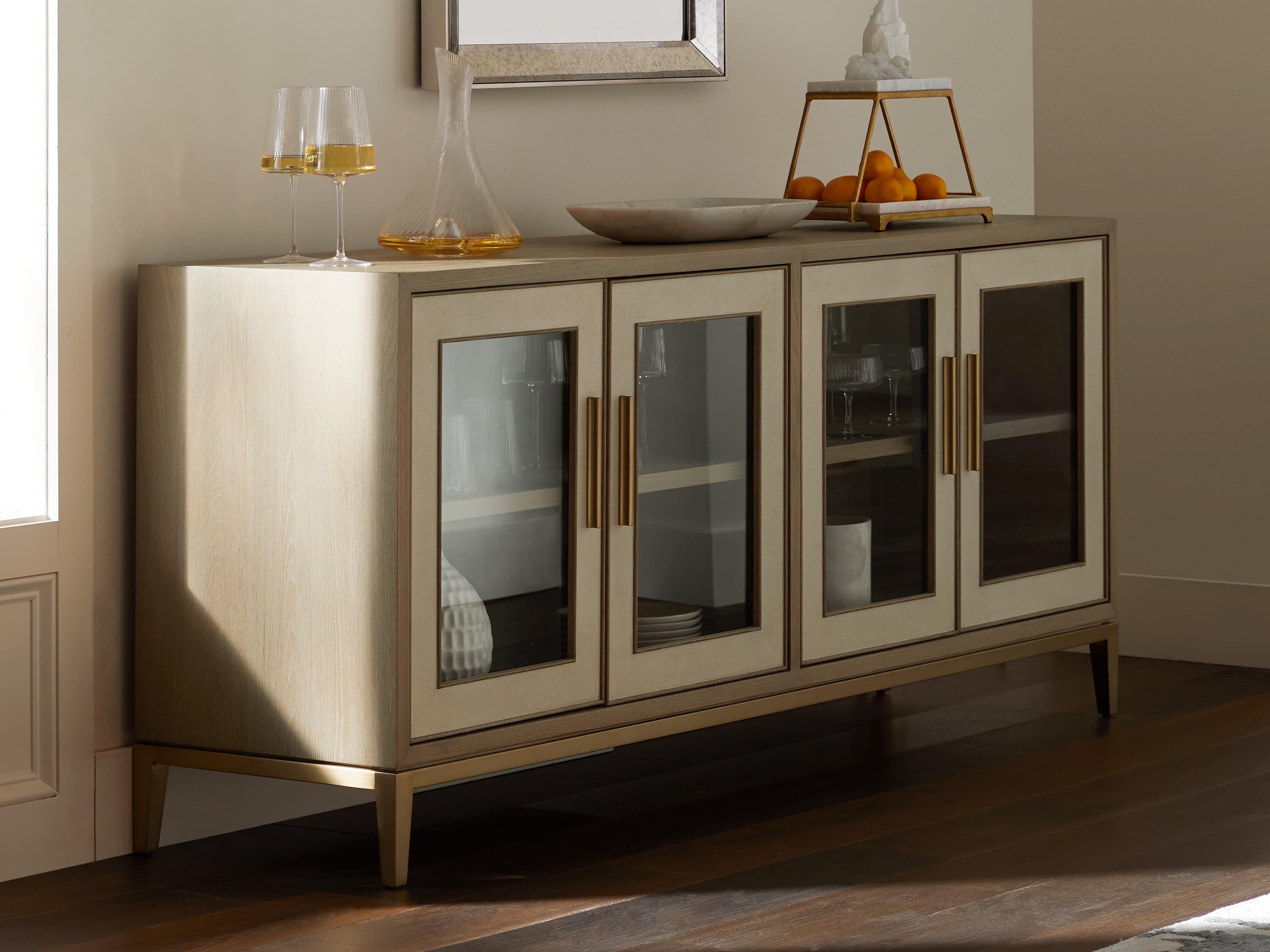 Malone Sideboard with Glass Doors in Shagreen Natural  Bone - Image 0