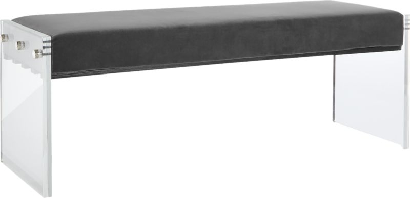 Acrylic Dark Grey Velvet Bench - Image 3