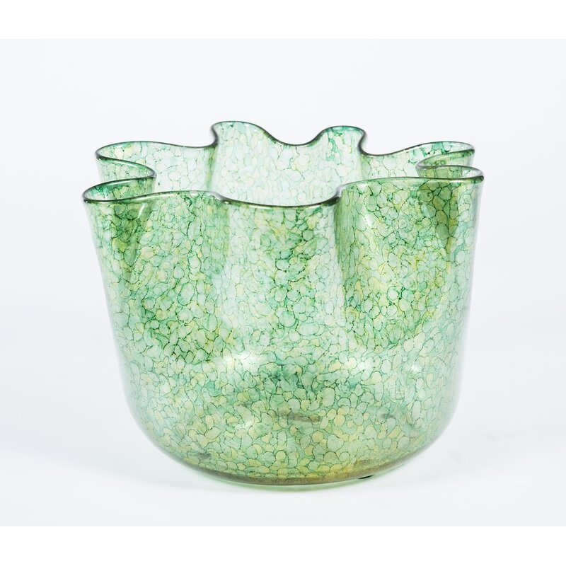 Prima Design Source Ruffle Glass Abstract Contemporary Decorative Bowl in Green/Yellow - Image 0