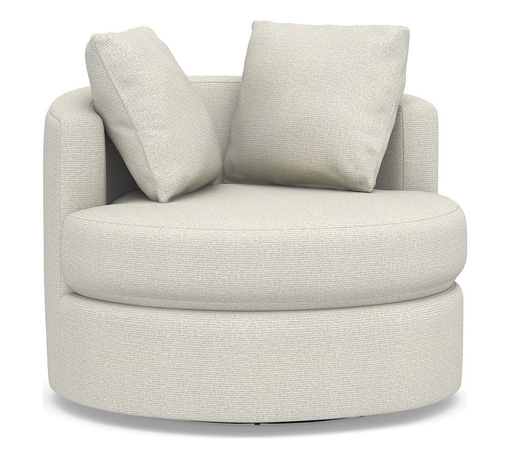 Balboa Upholstered Swivel Armchair, Polyester Wrapped Cushions, Performance Heathered Basketweave Dove - Image 0