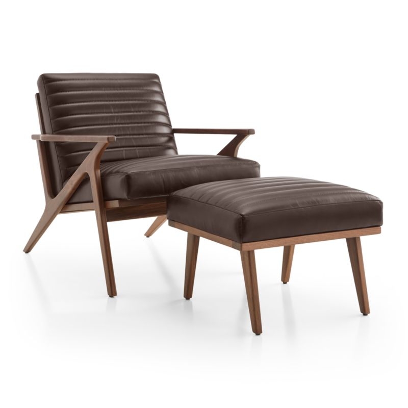 Cavett Channel Leather Walnut Wood Frame Chair - Image 6