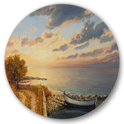 Romantic Sunrise By The Sea - Nautical & Coastal Metal Circle Wall Art - Image 0
