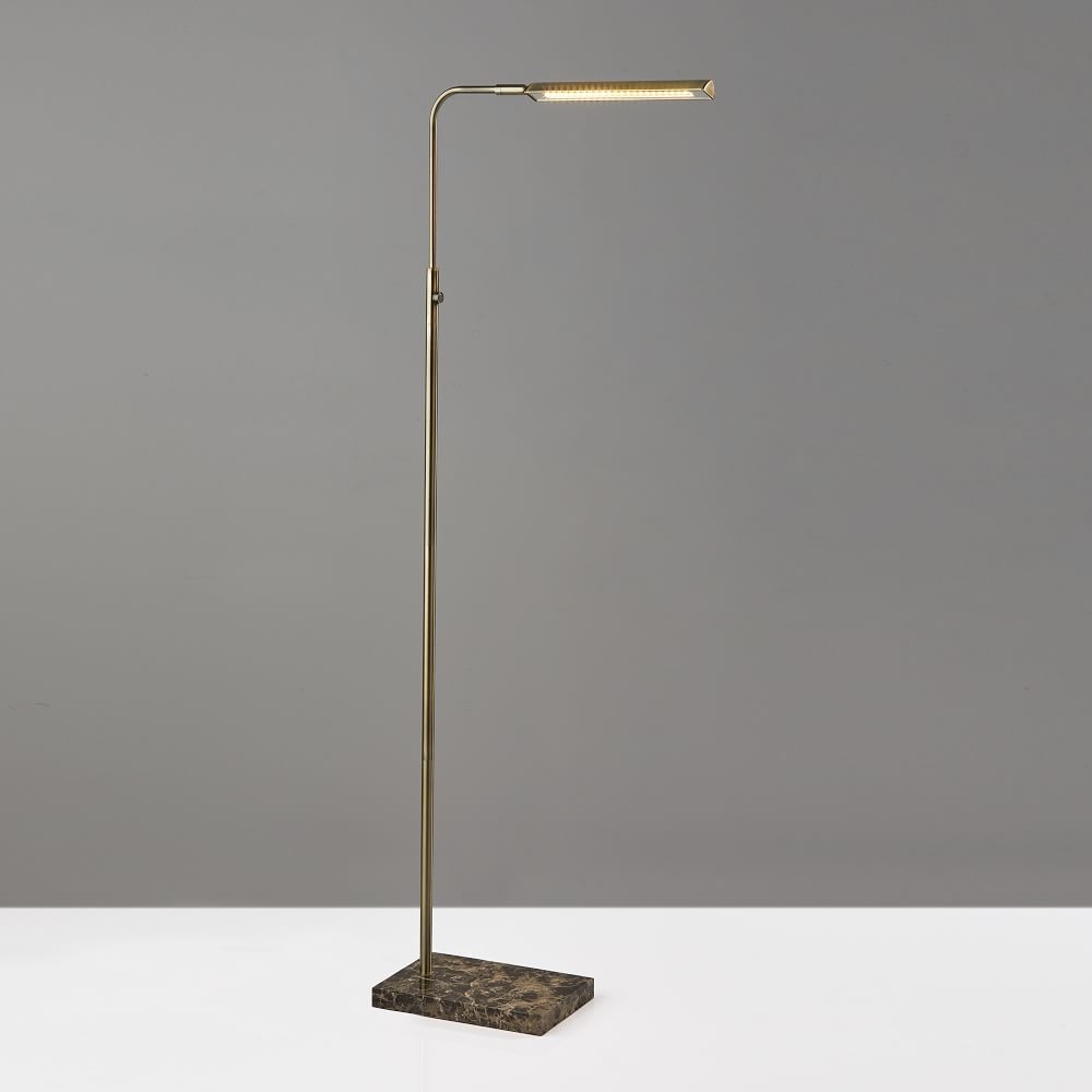 Task Marble LED Floor Lamp, Antique Brass & Brown Marble - Image 0